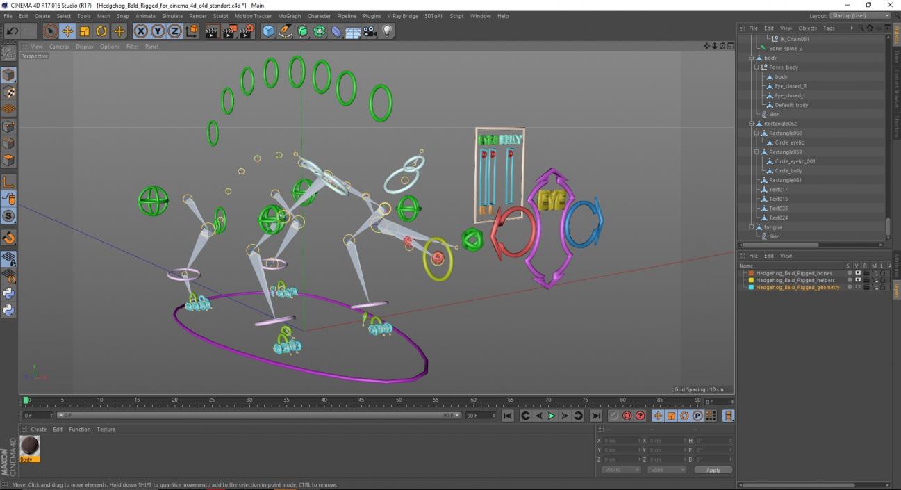 3D Hedgehog Bald Rigged for Cinema 4D 2