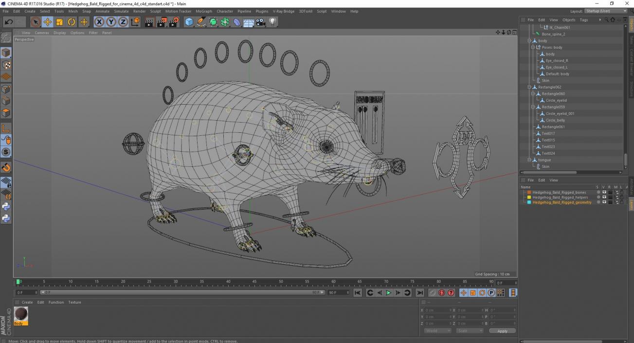 3D Hedgehog Bald Rigged for Cinema 4D 2