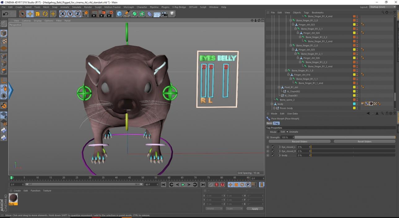 3D Hedgehog Bald Rigged for Cinema 4D 2