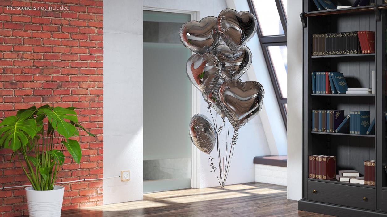 Helium Silver Heart Shape Balloons Bouquet 3D