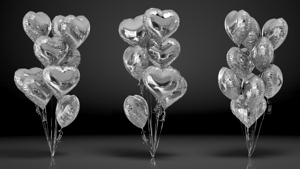 Helium Silver Heart Shape Balloons Bouquet 3D