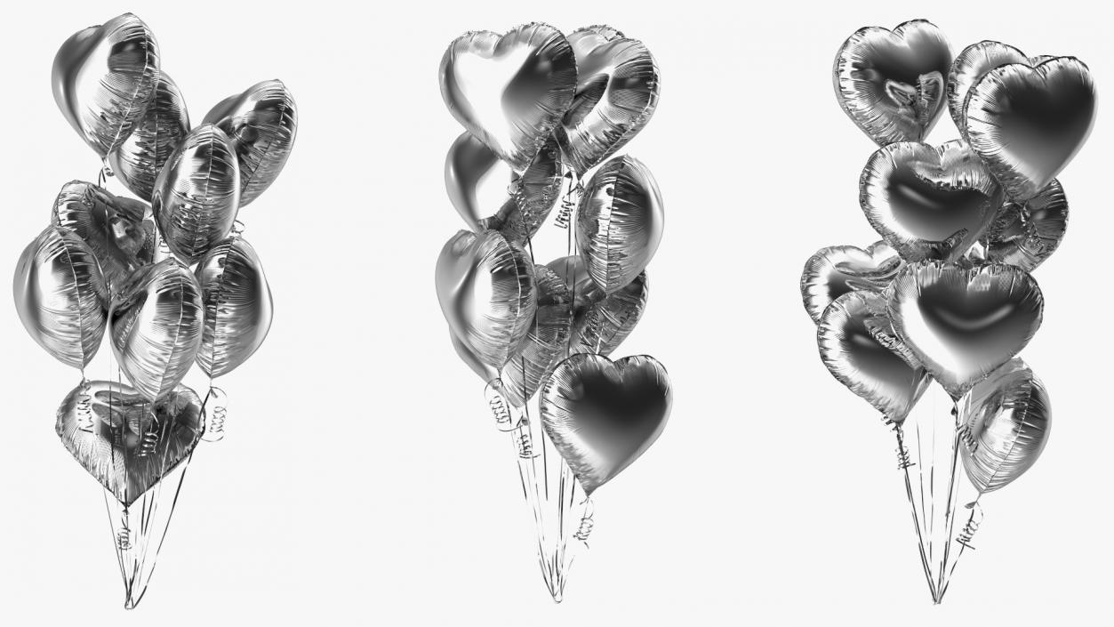 Helium Silver Heart Shape Balloons Bouquet 3D