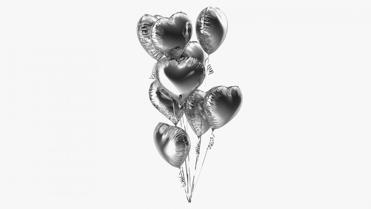 Helium Silver Heart Shape Balloons Bouquet 3D