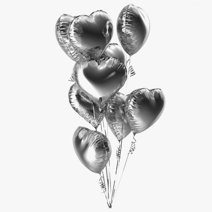 Helium Silver Heart Shape Balloons Bouquet 3D