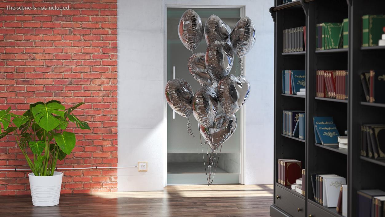 Helium Silver Heart Shape Balloons Bouquet 3D