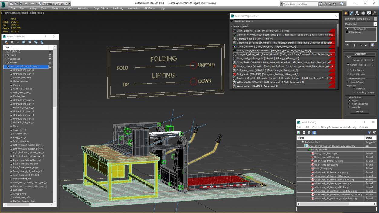 Linear Wheelchair Lift Rigged 3D model