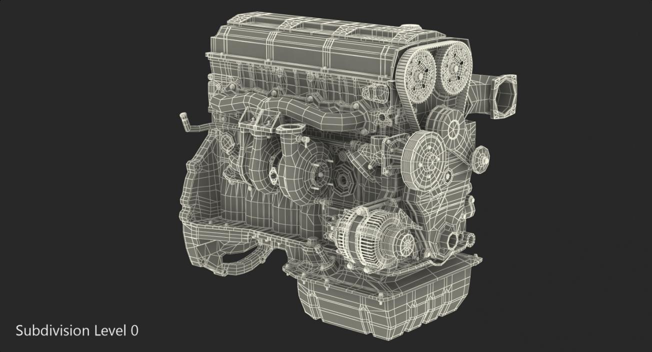 3D Inline 6 Cylinder Car Engine model