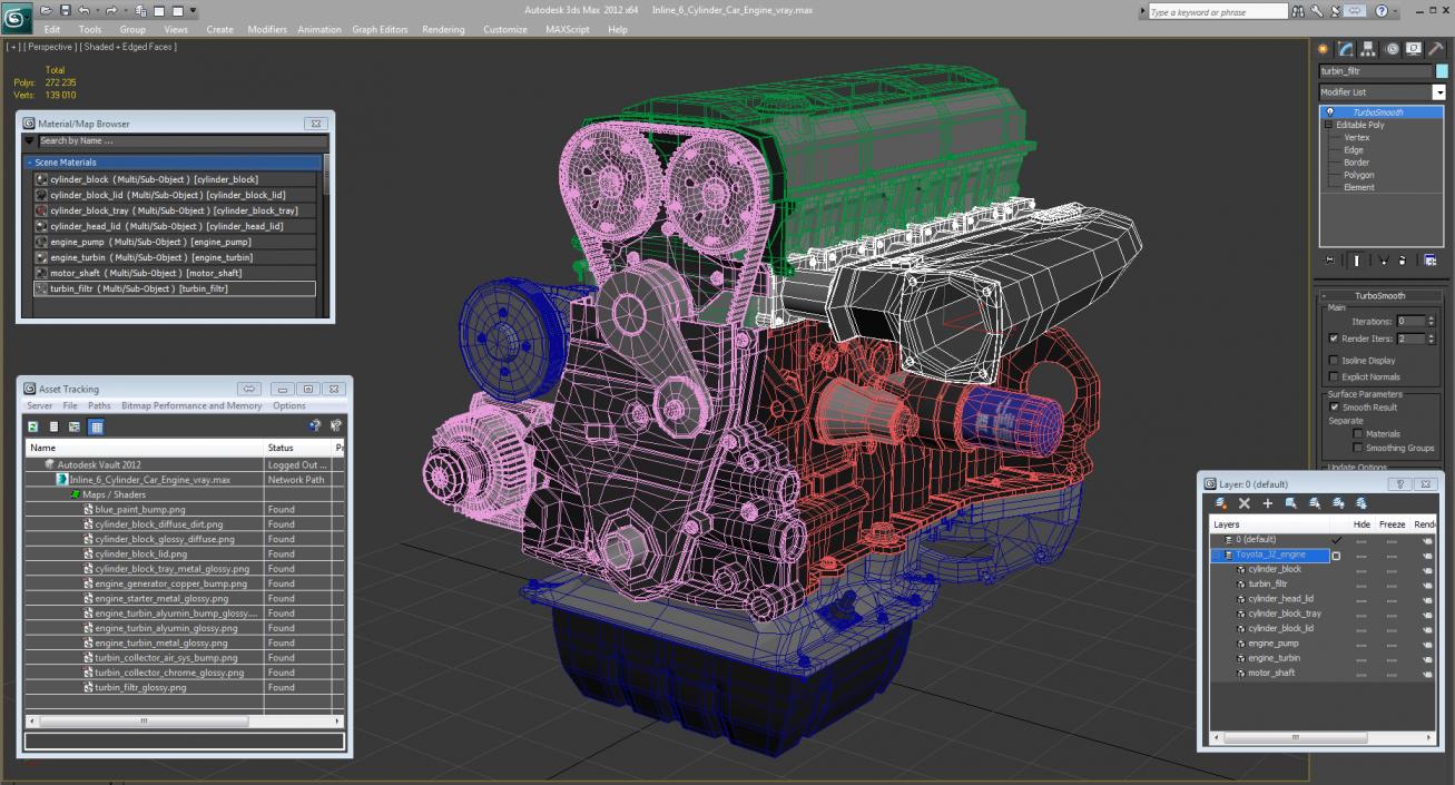 3D Inline 6 Cylinder Car Engine model