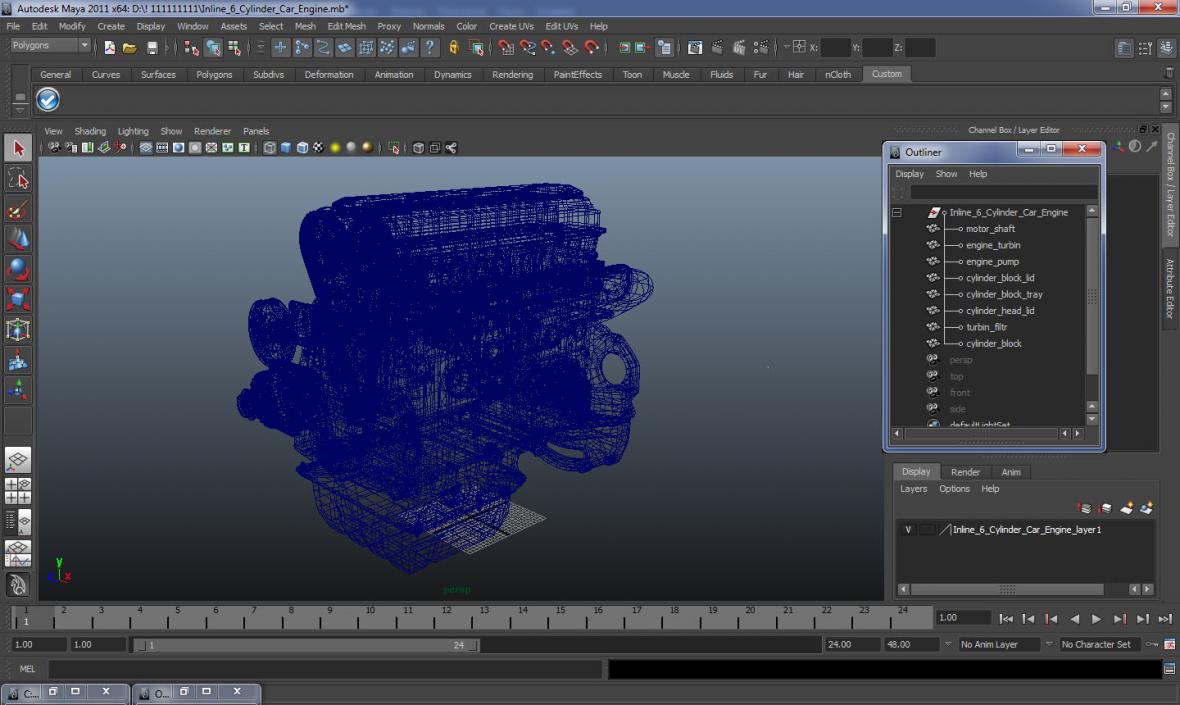 3D Inline 6 Cylinder Car Engine model