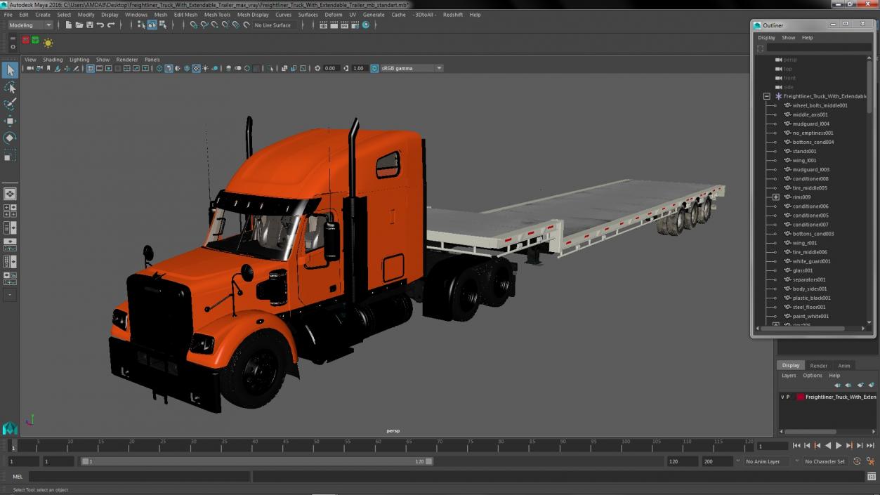 Freightliner Truck With Extendable Trailer 3D