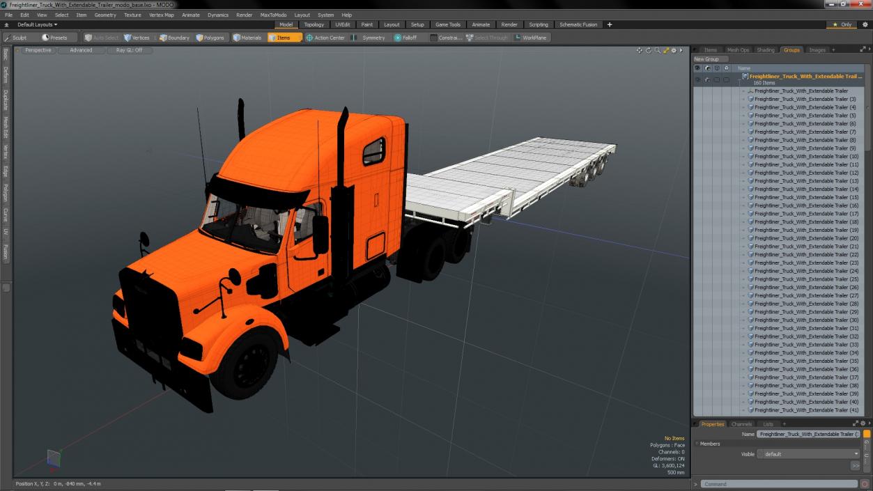 Freightliner Truck With Extendable Trailer 3D