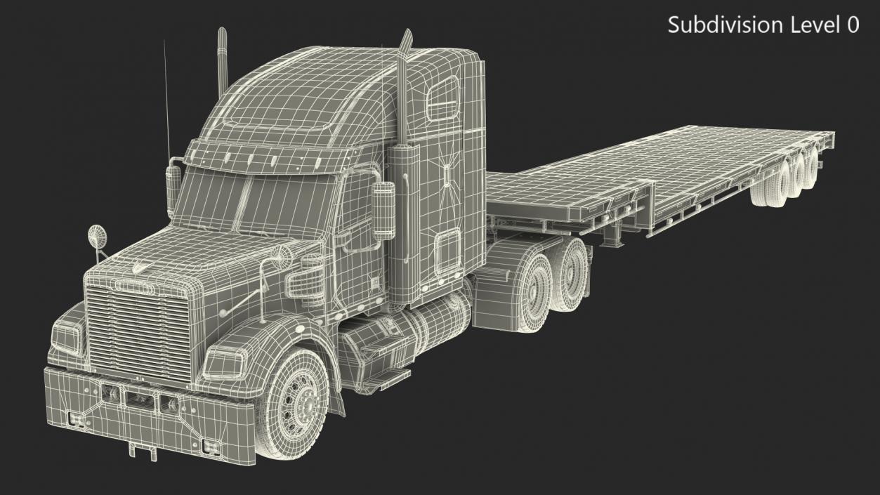 Freightliner Truck With Extendable Trailer 3D