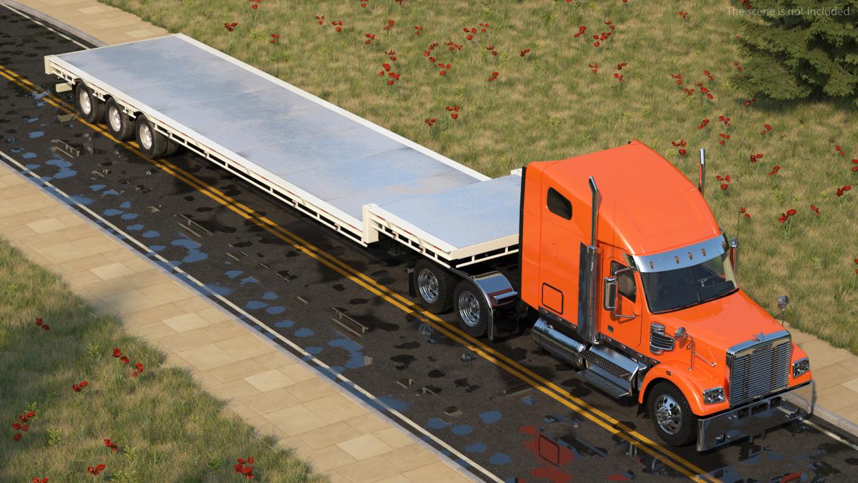 Freightliner Truck With Extendable Trailer 3D