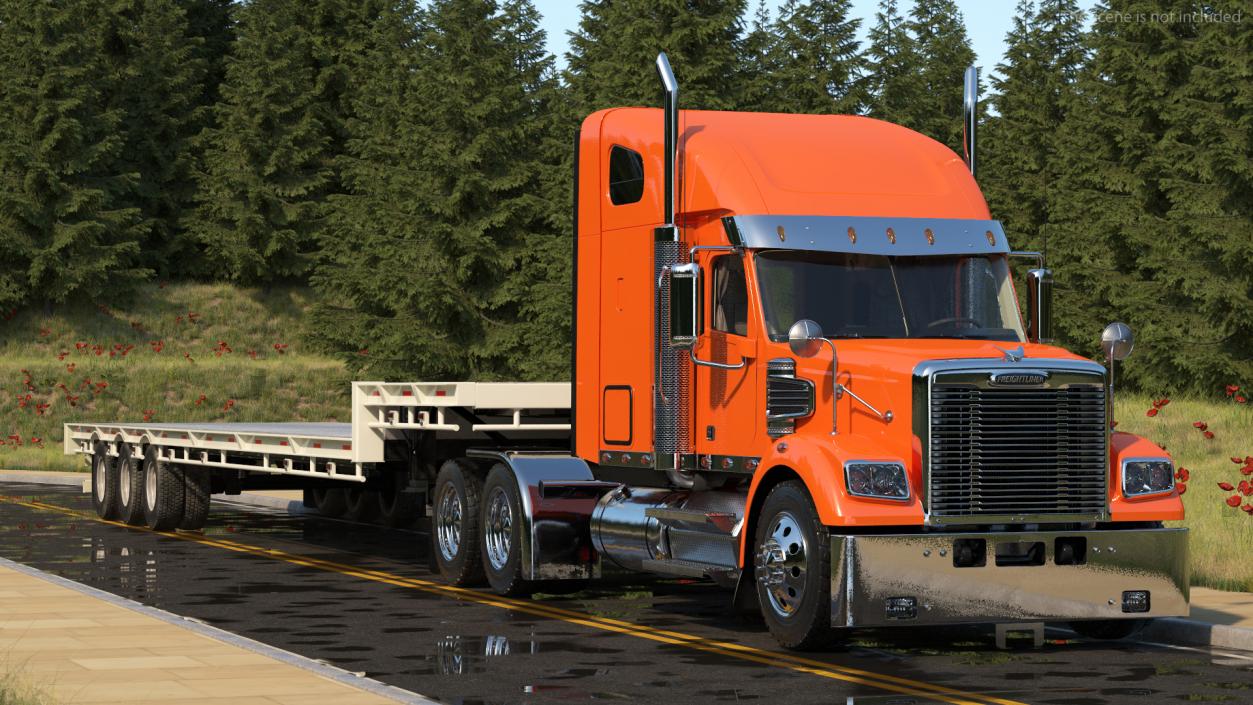 Freightliner Truck With Extendable Trailer 3D