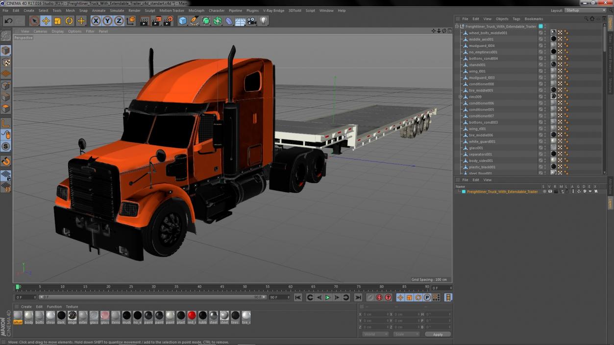 Freightliner Truck With Extendable Trailer 3D