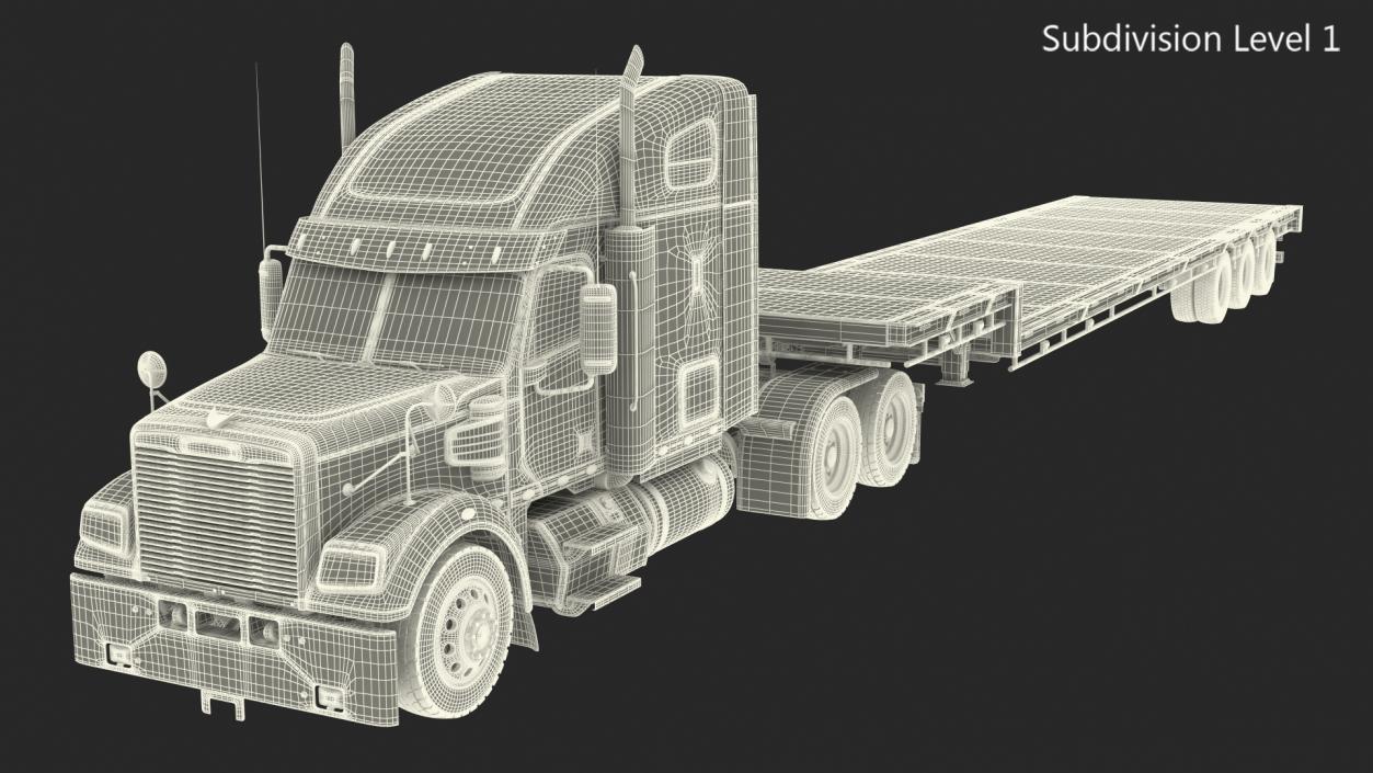 Freightliner Truck With Extendable Trailer 3D