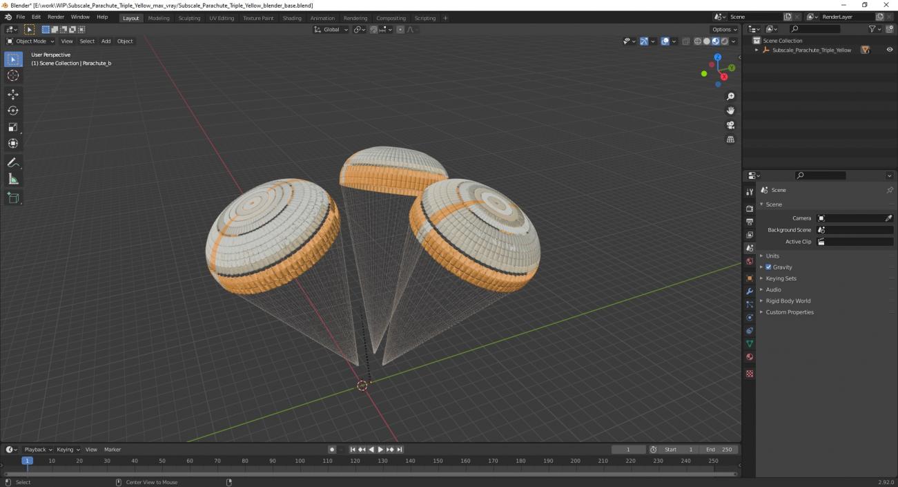 Subscale Parachute Triple Yellow 2 3D model