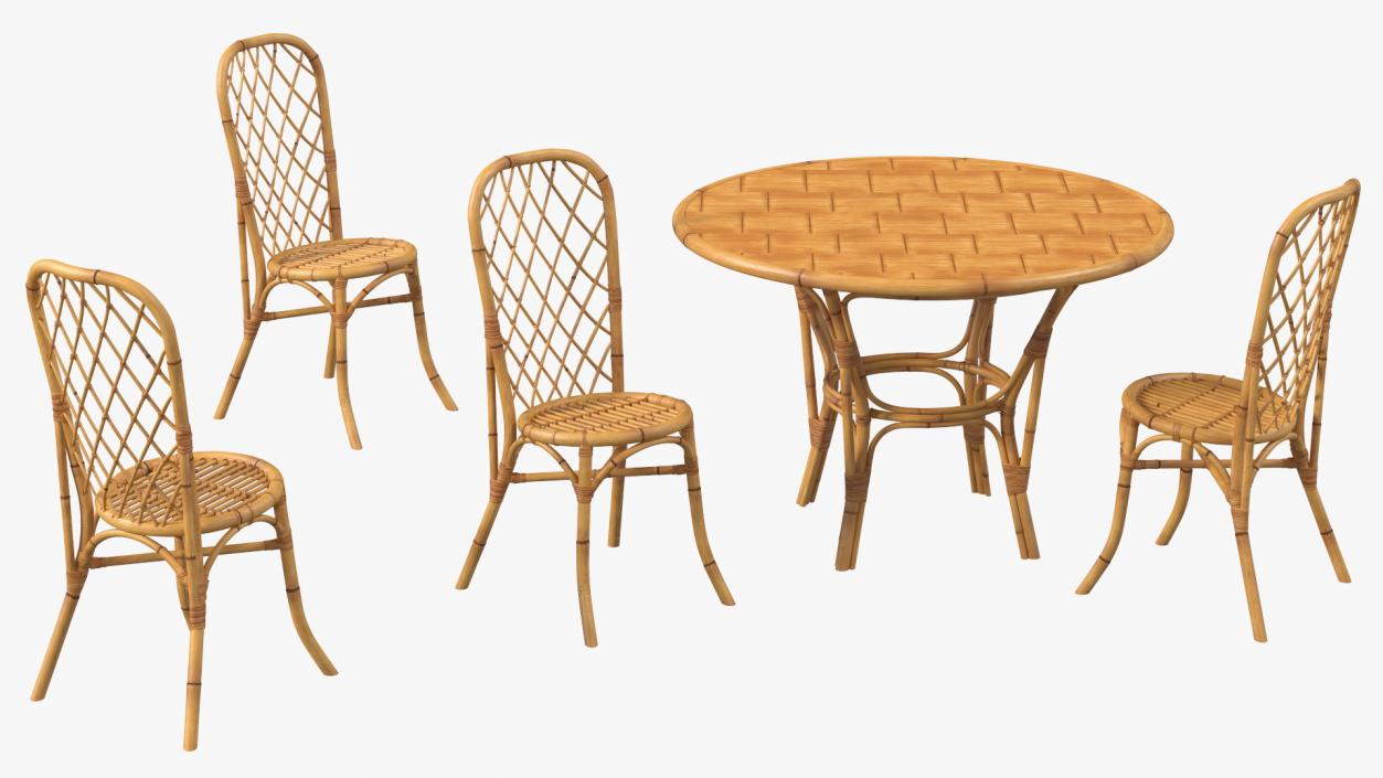 3D model Bamboo Dining Table with Chairs Set