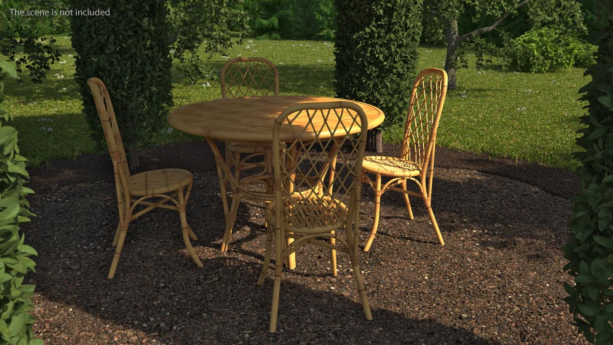 3D model Bamboo Dining Table with Chairs Set