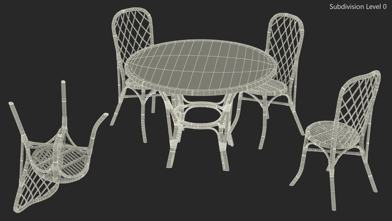 3D model Bamboo Dining Table with Chairs Set