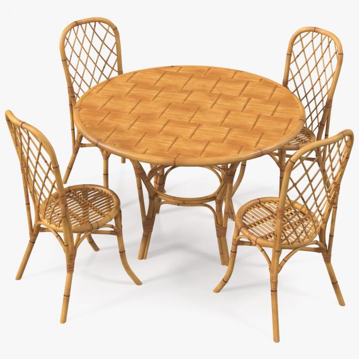 3D model Bamboo Dining Table with Chairs Set