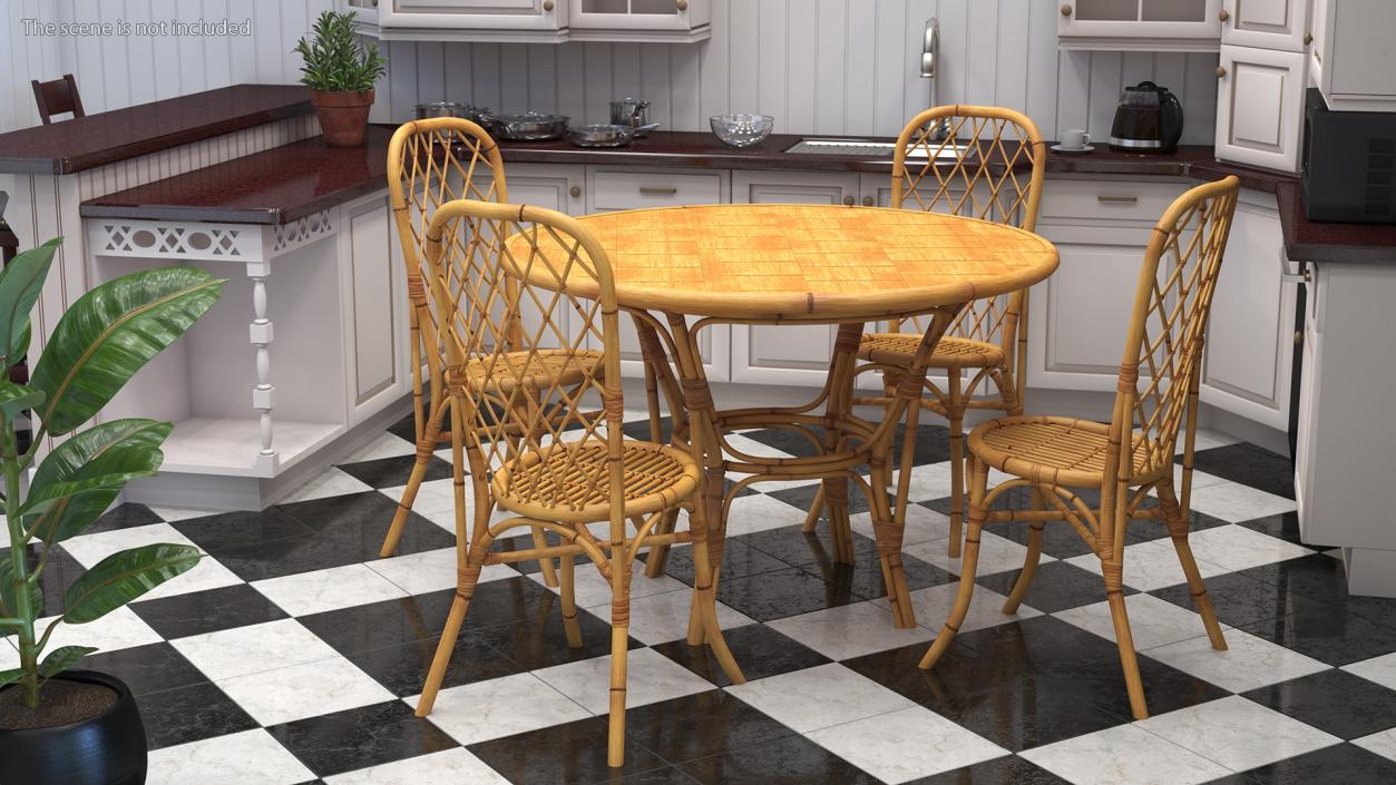 3D model Bamboo Dining Table with Chairs Set