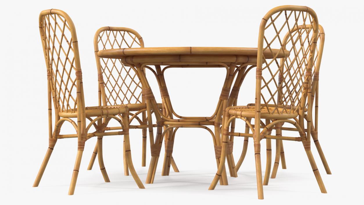 3D model Bamboo Dining Table with Chairs Set