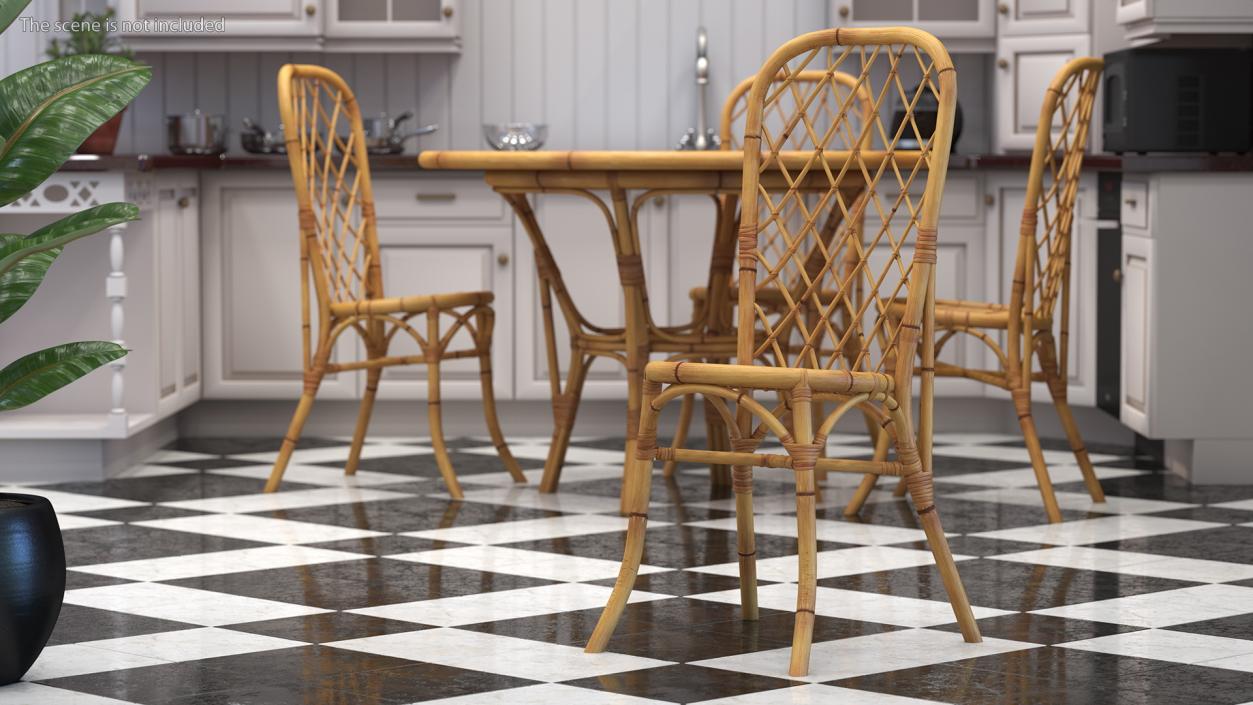 3D model Bamboo Dining Table with Chairs Set