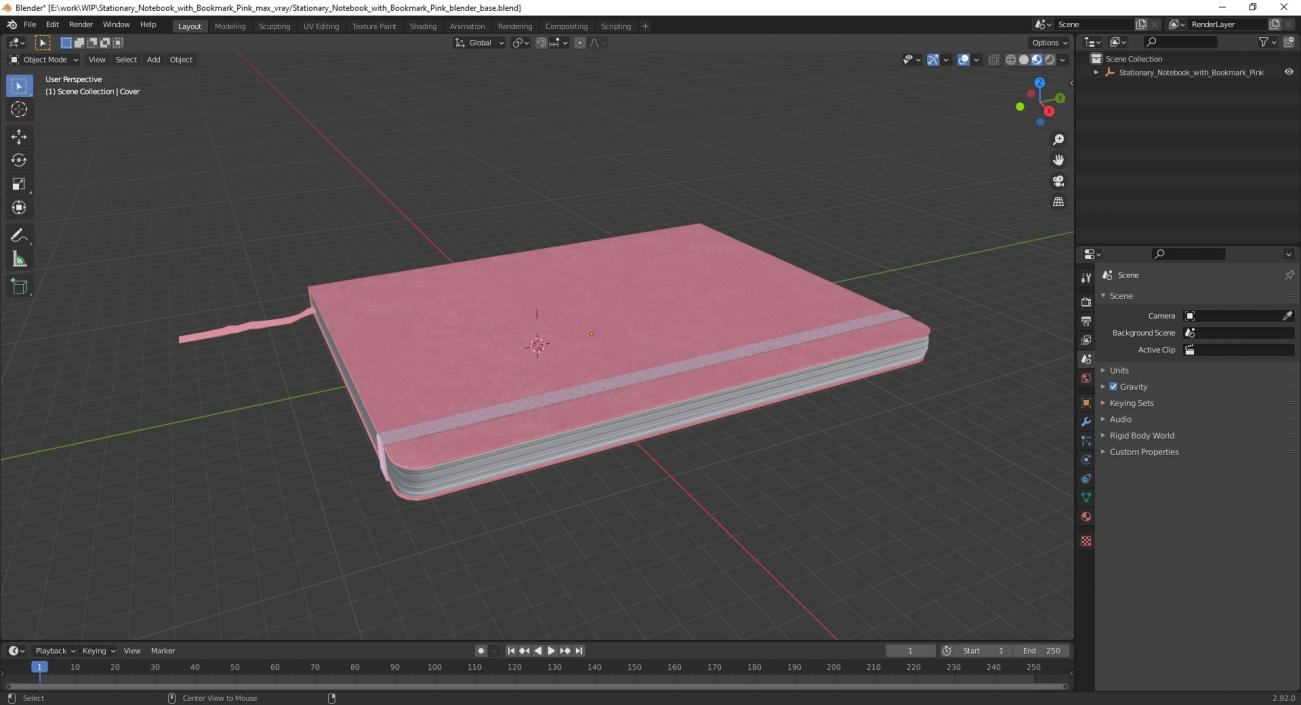 3D model Stationary Notebook with Bookmark Pink 2