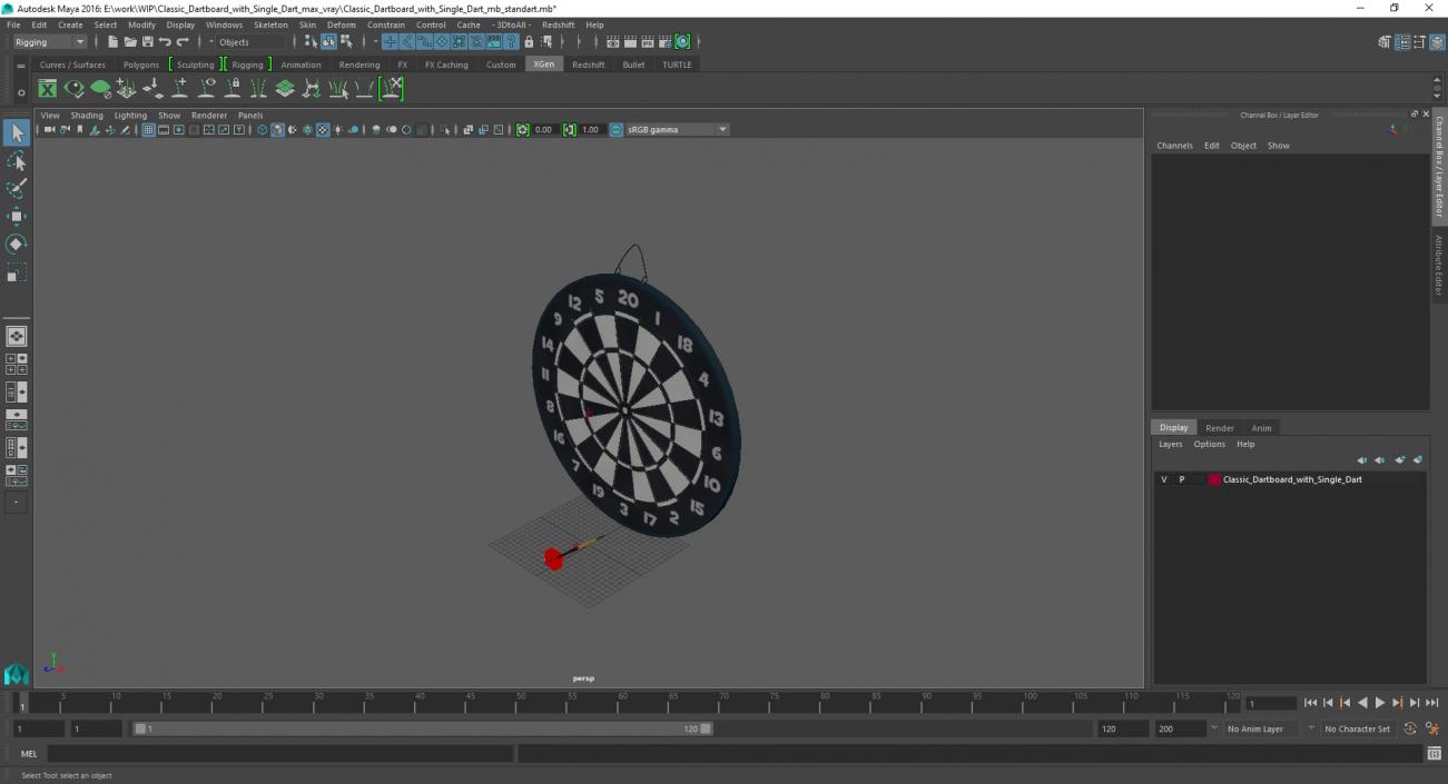 Classic Dartboard with Single Dart 3D model