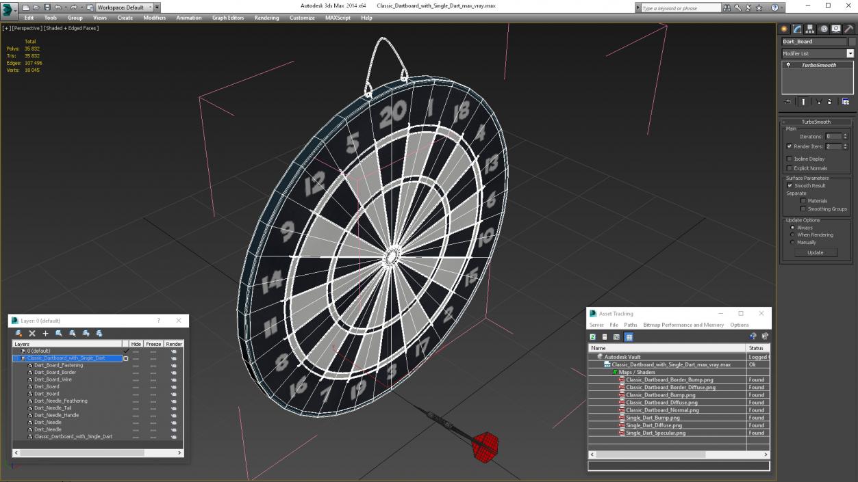 Classic Dartboard with Single Dart 3D model