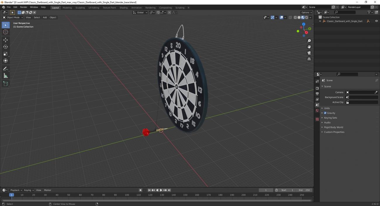 Classic Dartboard with Single Dart 3D model
