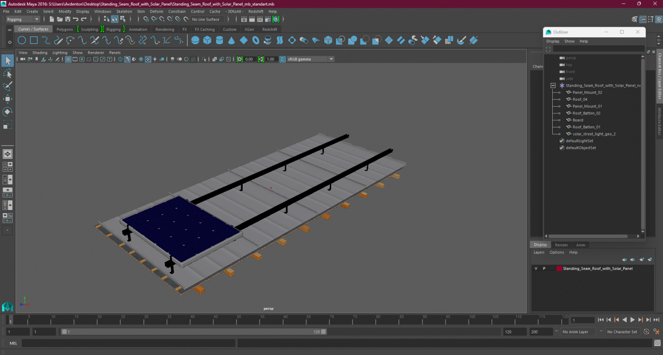 Standing Seam Roof with Solar Panel 2 3D