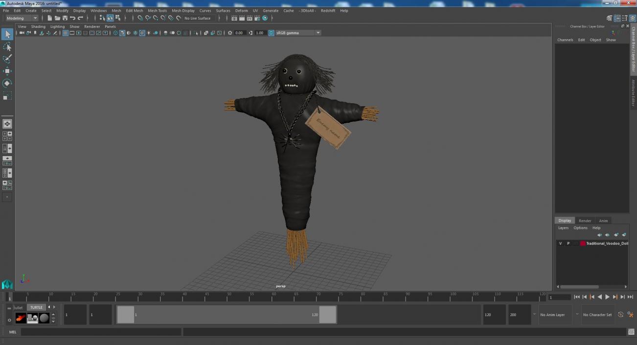 Traditional Voodoo Doll Black 3D model