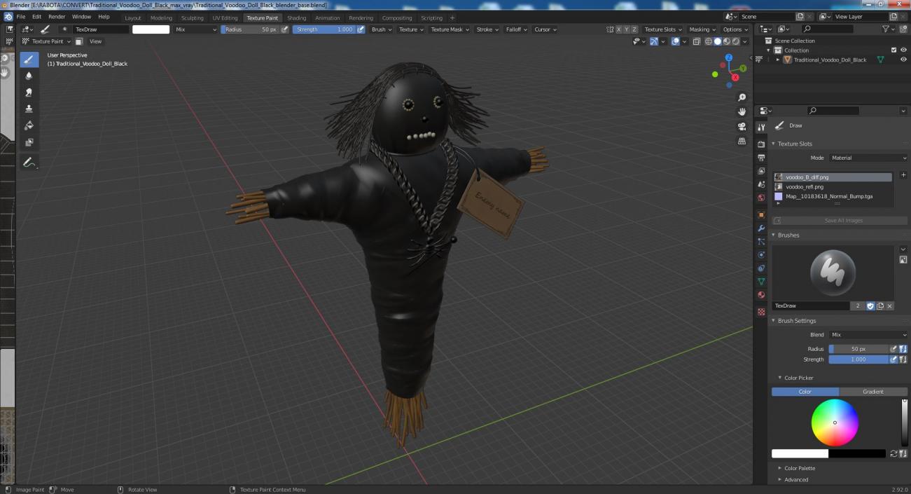 Traditional Voodoo Doll Black 3D model