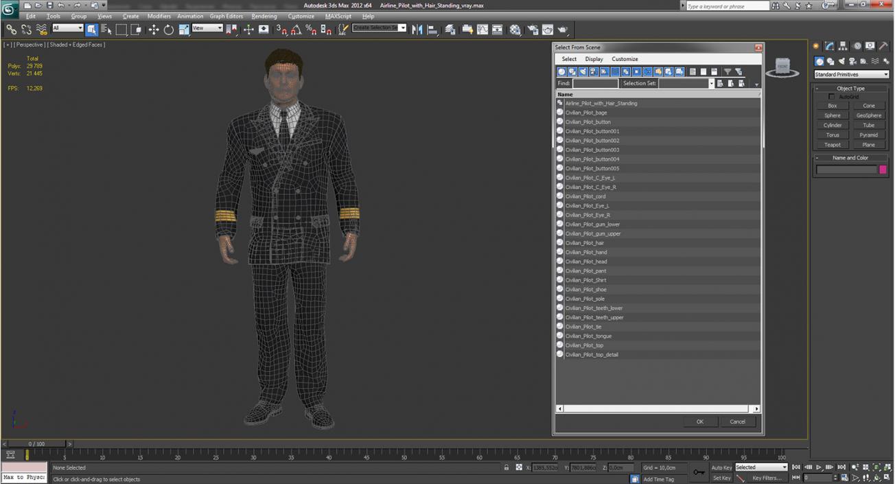 3D Airline Pilot with Fur Standing