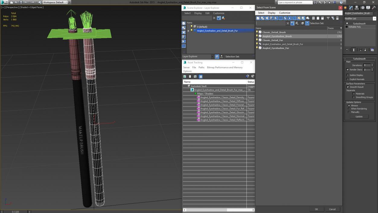 Angled Eyeshadow and Detail Brush Fur 3D