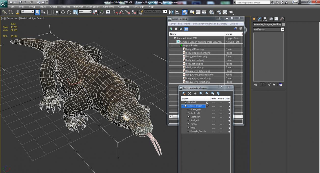 3D Komodo Dragon Walking Pose