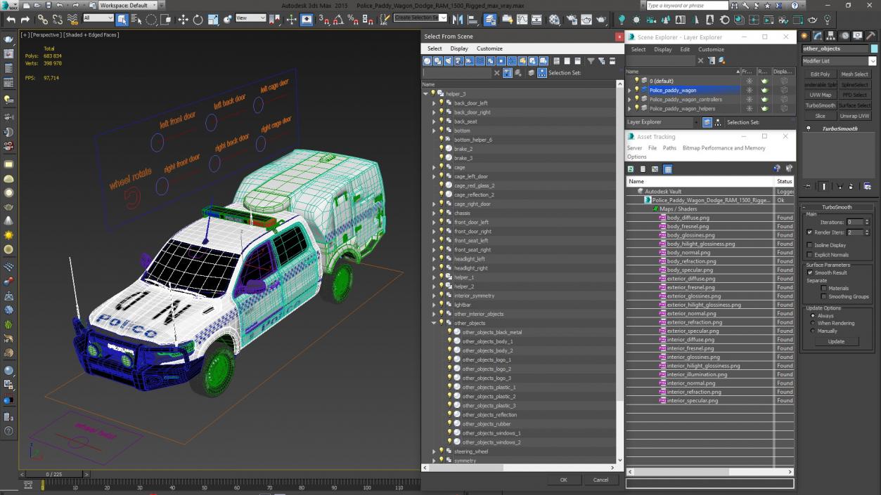 3D model Police Paddy Wagon Dodge RAM 1500 Rigged