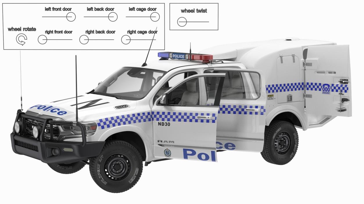 3D model Police Paddy Wagon Dodge RAM 1500 Rigged