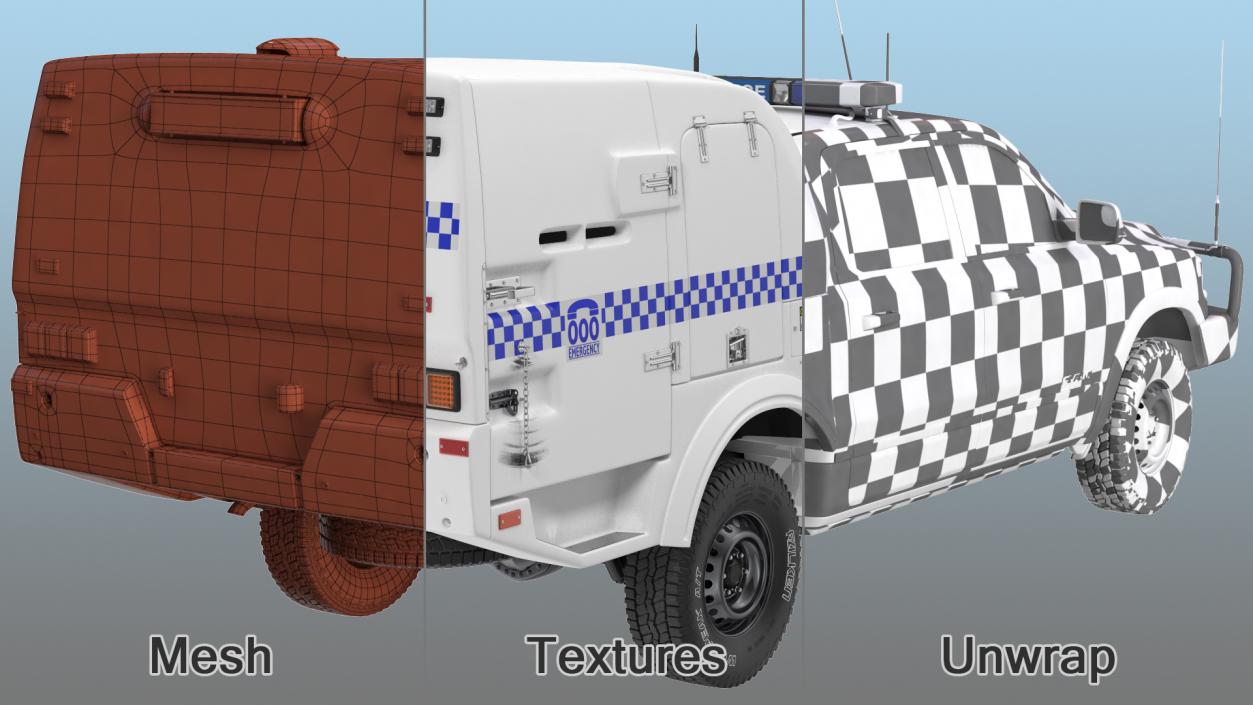 3D model Police Paddy Wagon Dodge RAM 1500 Rigged