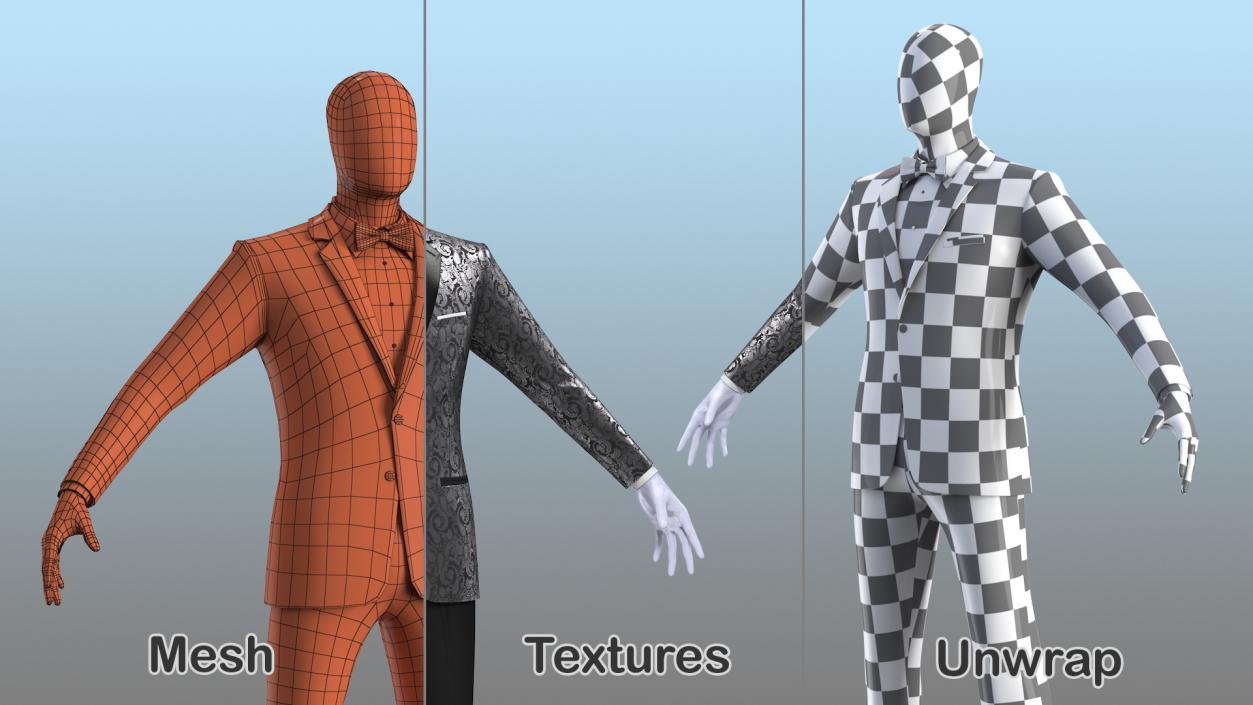 3D Grey Patterned Tuxedo Suit