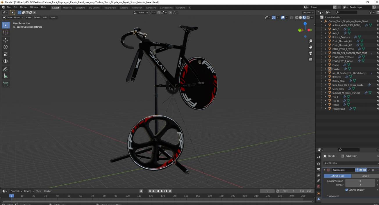 3D Carbon Track Bicycle on Repair Stand