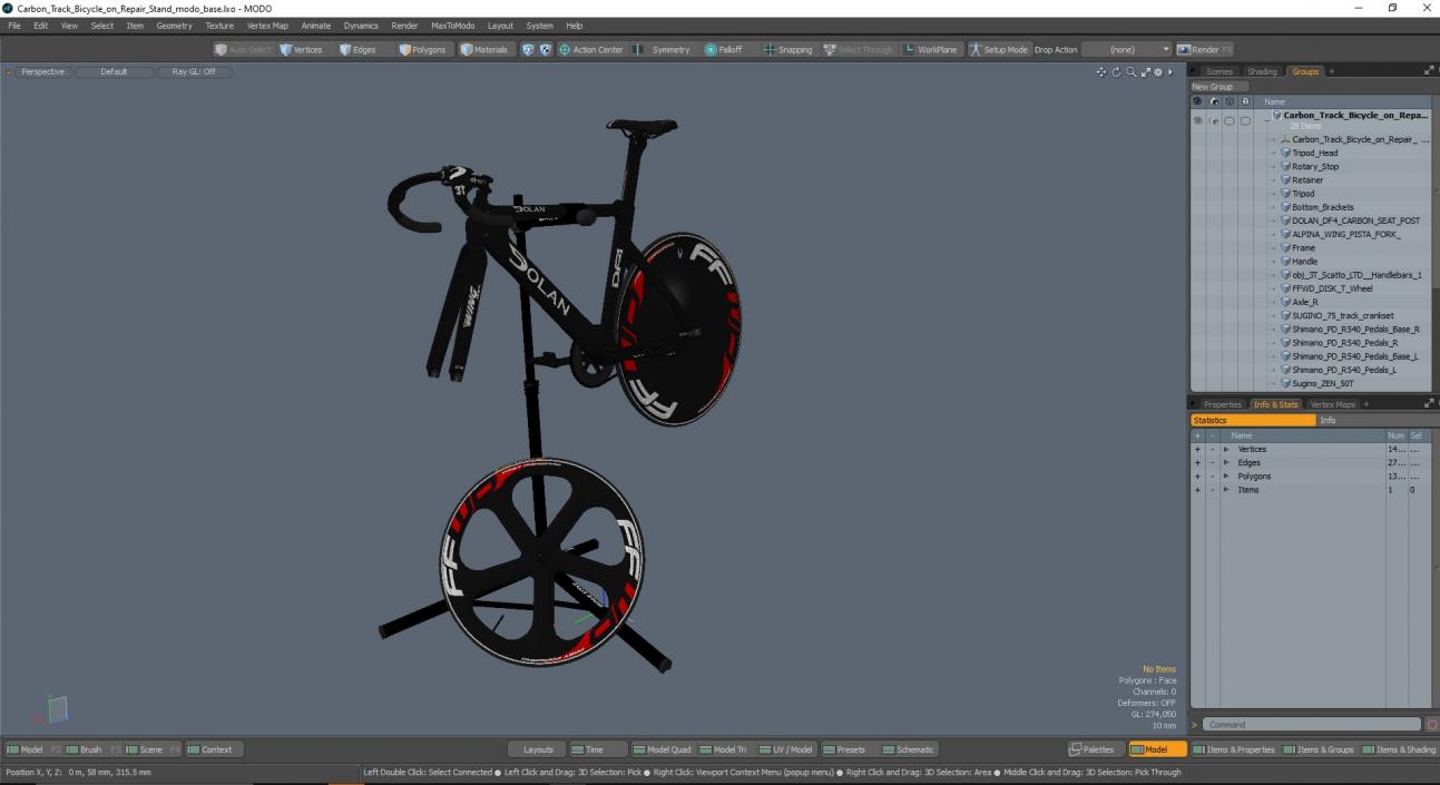 3D Carbon Track Bicycle on Repair Stand