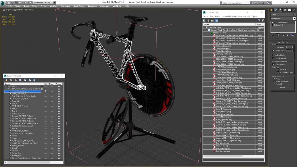 3D Carbon Track Bicycle on Repair Stand