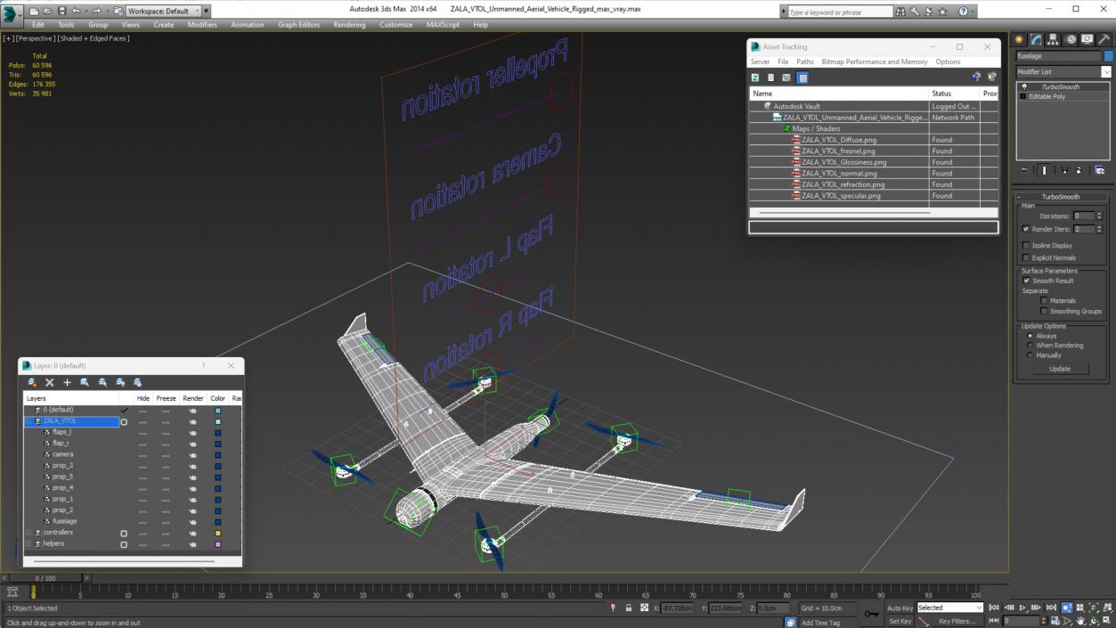 ZALA VTOL Unmanned Aerial Vehicle Rigged for Maya 3D model