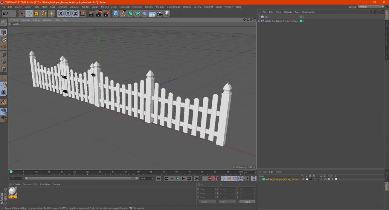 White Scalloped Fence Section 3D model