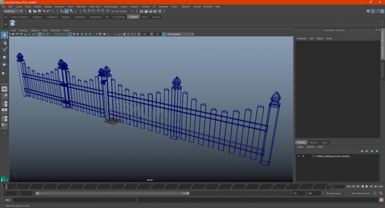 White Scalloped Fence Section 3D model