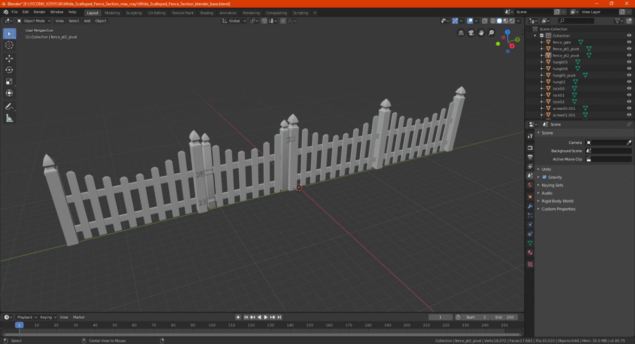 White Scalloped Fence Section 3D model