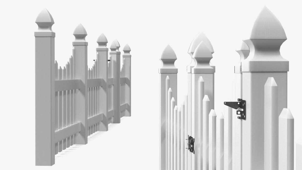 White Scalloped Fence Section 3D model